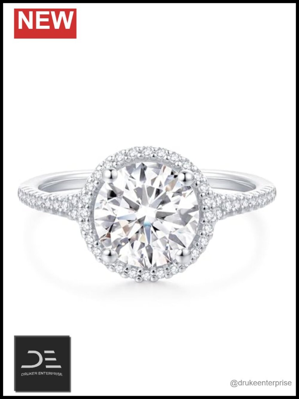 14K White Gold Round Cut Moissanite Halo Engagement Ring 2 Carat